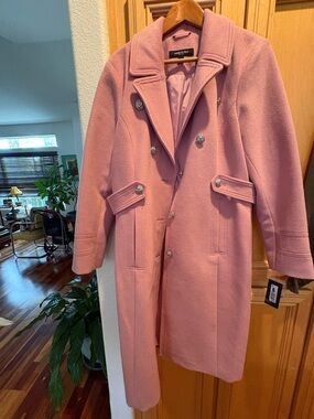 Kenneth Cole NWT Pink Wool Blend Double-Breasted Coat Large.